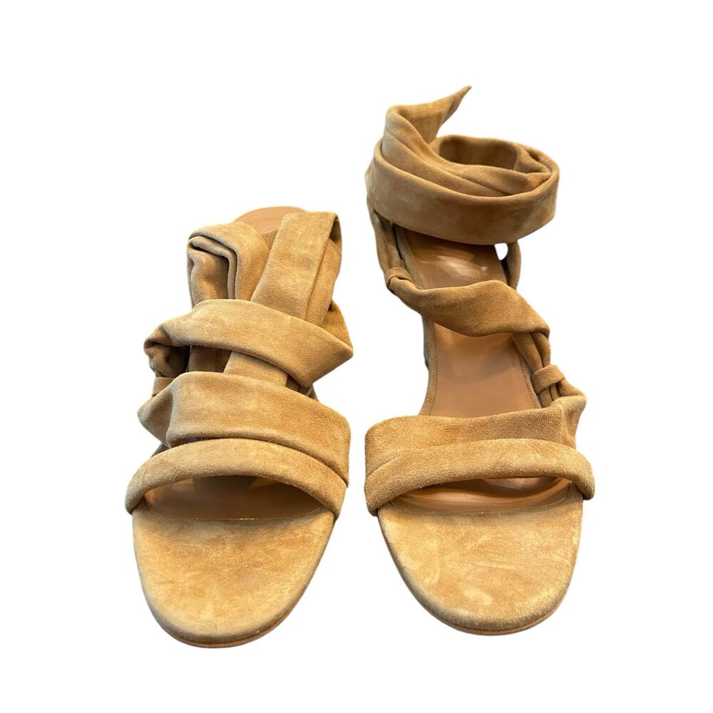 Staud Rellie Heel Sandal Wrap Ankle Strap Suede Leather Open Toe Cashew 8.5/38.5 - Picture 7 of 14
